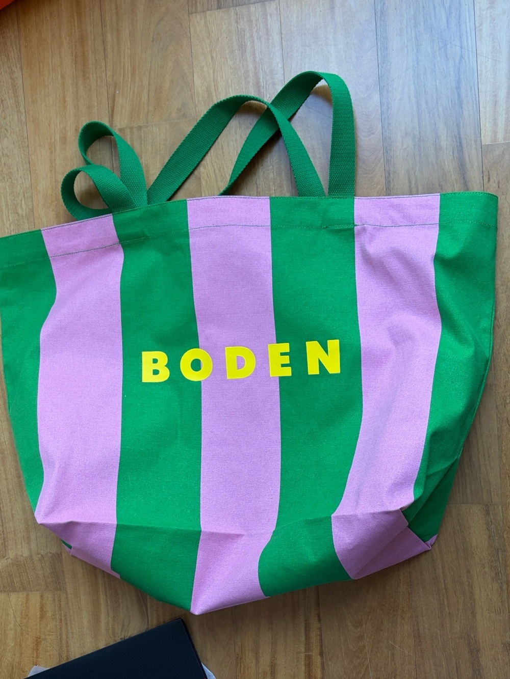 Boden Pink, Green and Yellow Striped Canvas Tote